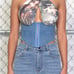 Renaissance Denim Corset Halter Crop Top