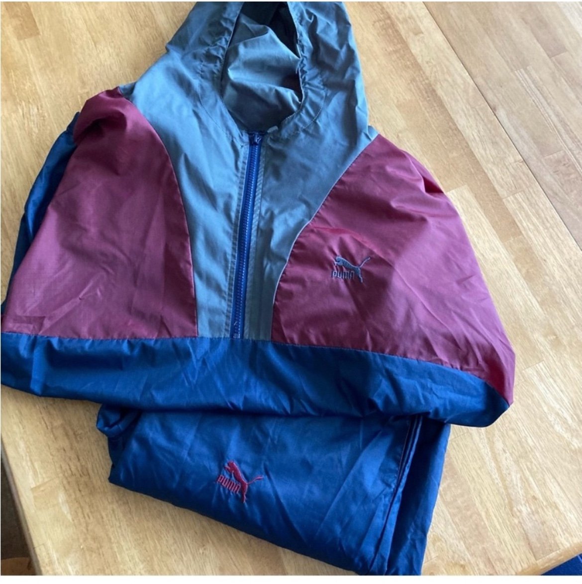 Puma Windbreaker Track Suit XL Navy Blue and Burgundy Red Color Block