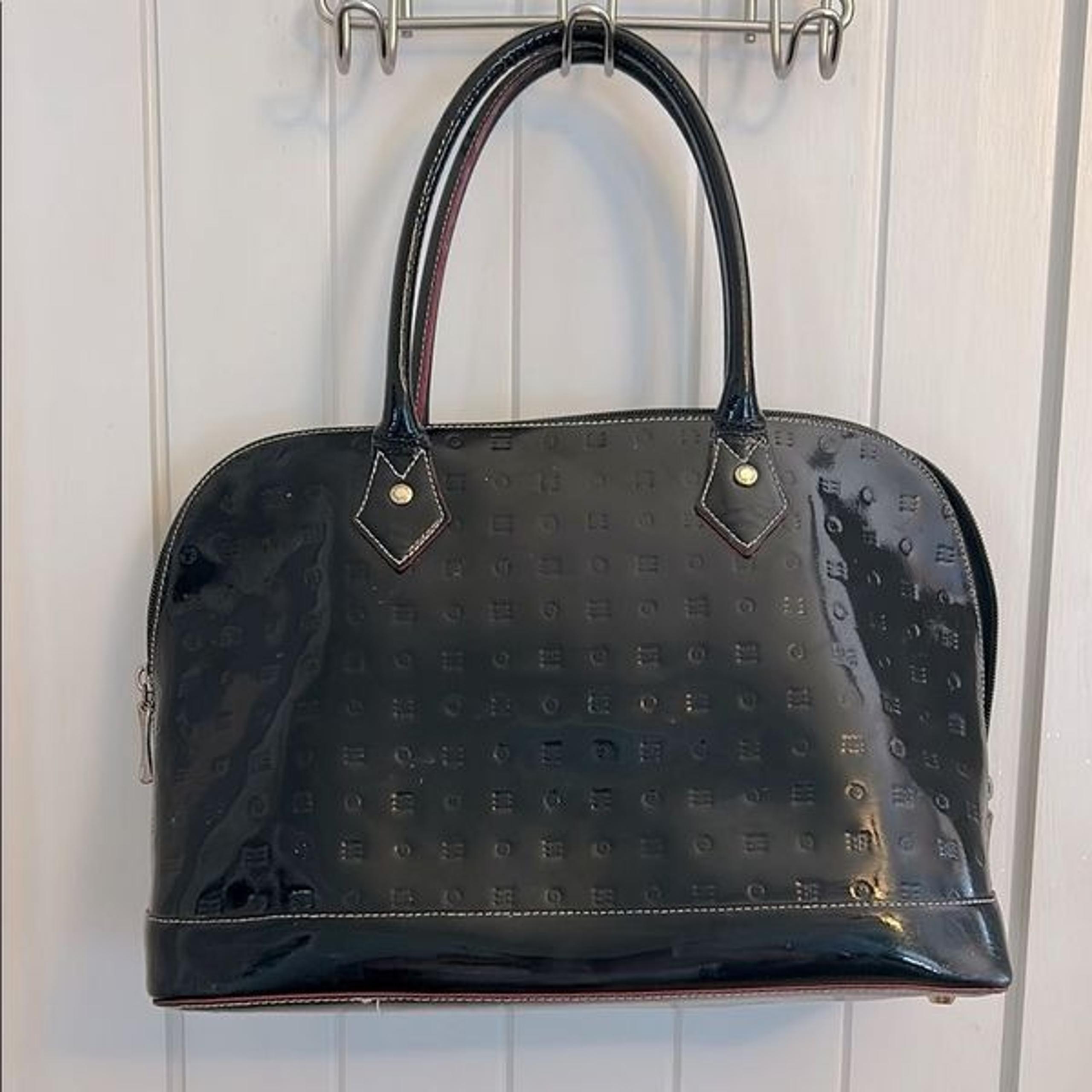 Arcadia Black Patent Leather Domed Satchel Bag