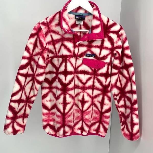 PATAGONIA synchilla Pink white fleece shirt sweatshirt sz xs womens