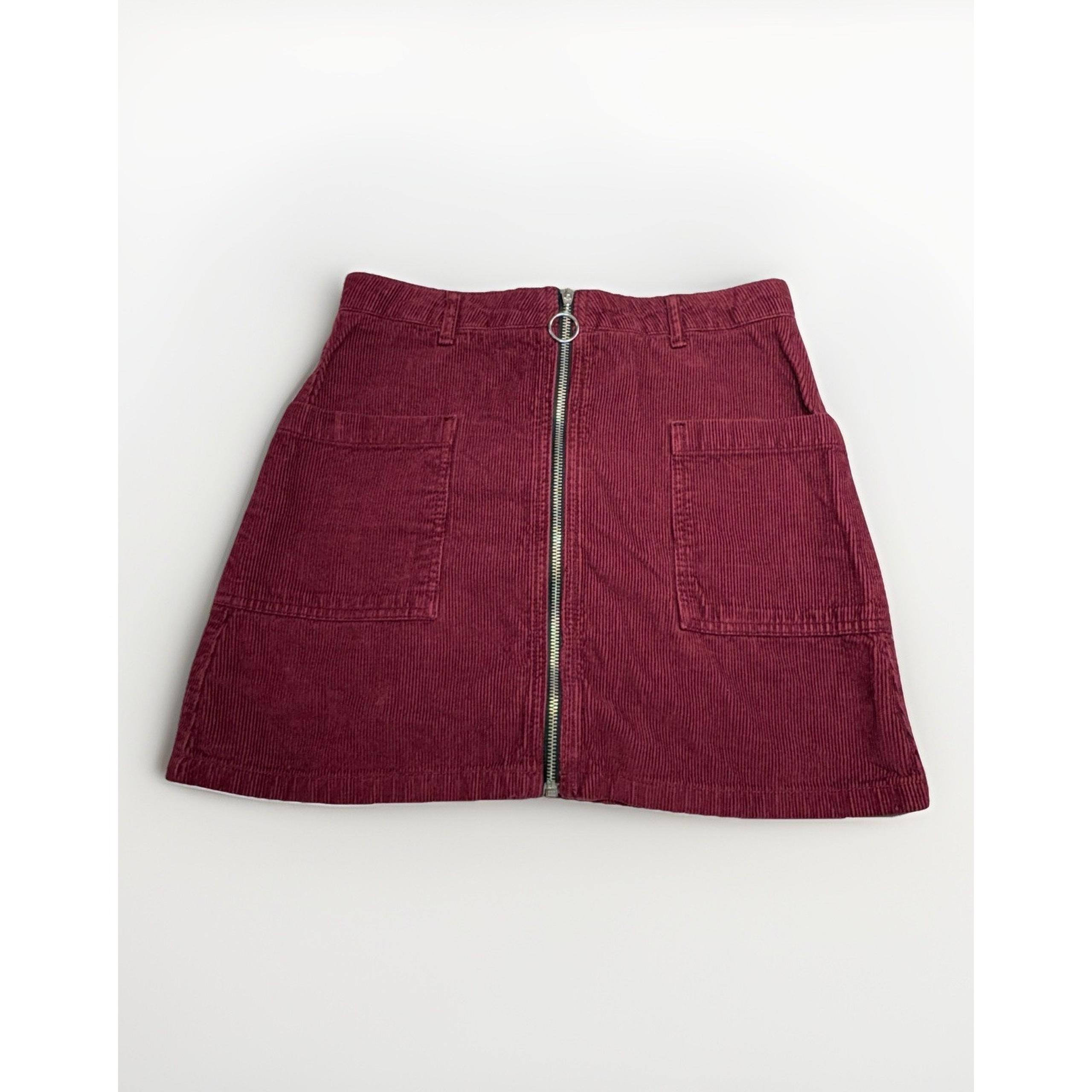 Topshop Womens Size 6 Corduroy Mini Skirt Full Zip Burgundy Square Pockets Boho