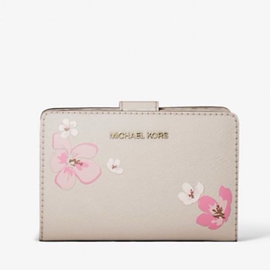 Michael Kors Jet Set MD Floral Embellished Signature Logo Bi-Fold Wallet BIFOLD