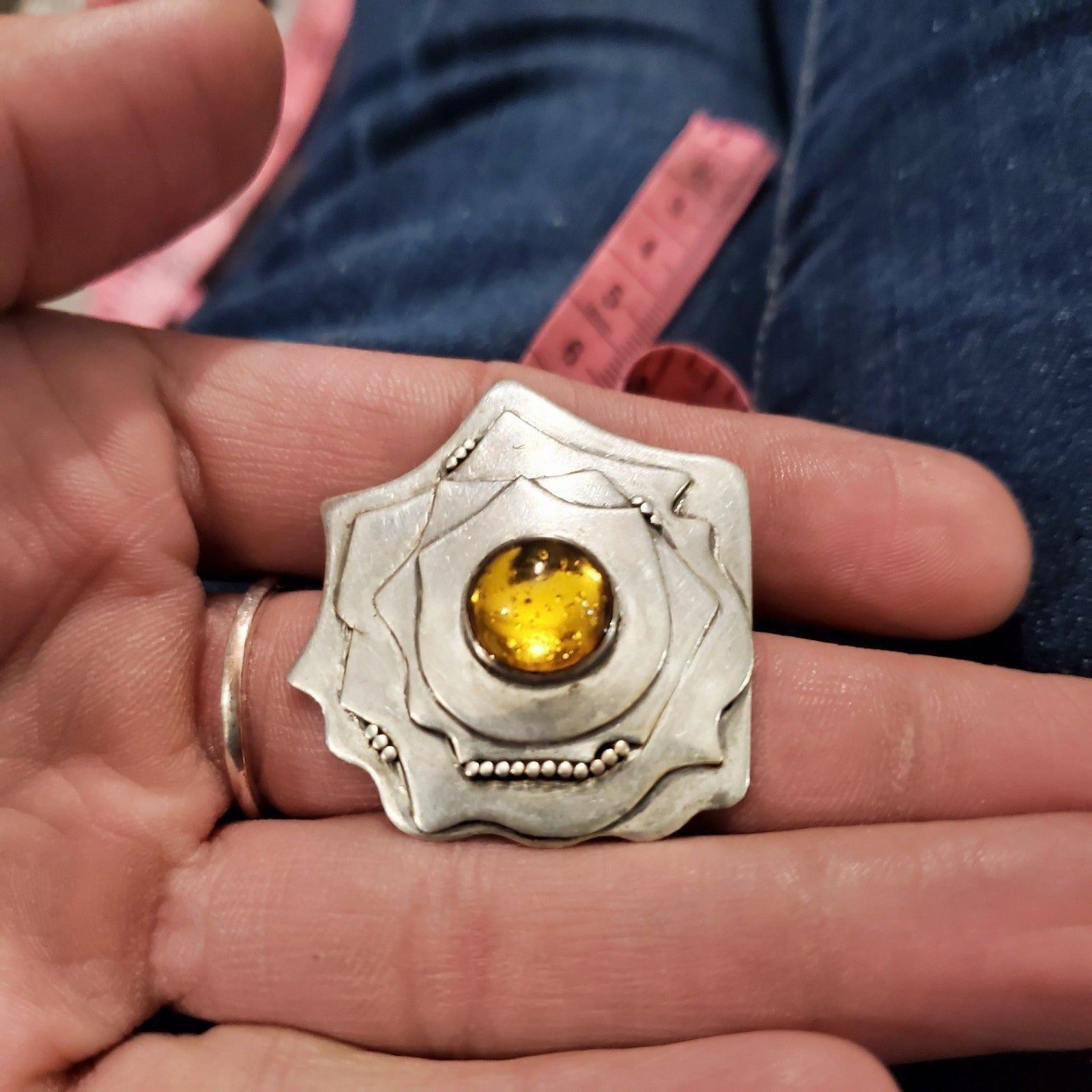 Amber sales flower sterling brooch