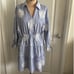 Gracia Floral Embroidered Stripped Ruffle Hem Mini Dress Blue White Sz. M