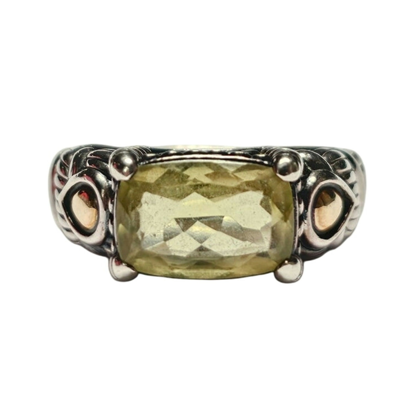 JAI Sterling & 14K Green Quartz Ring, Size 11.25