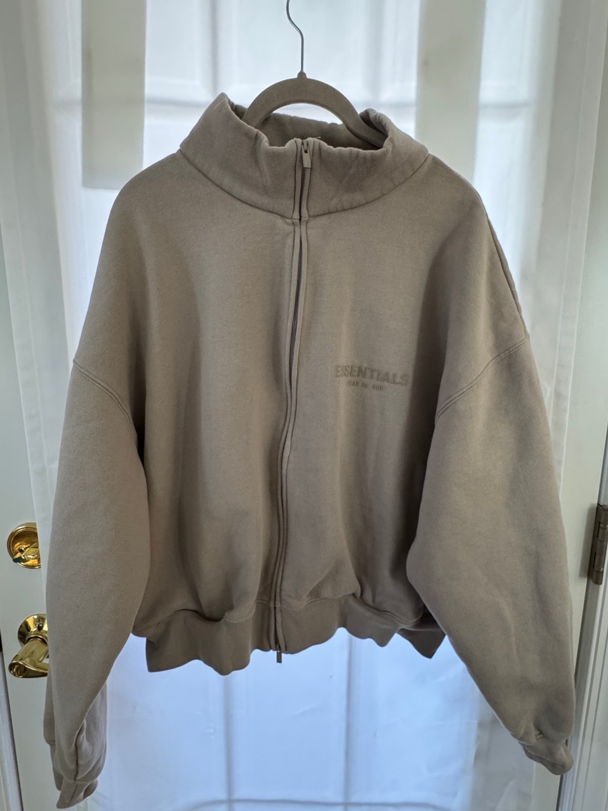 Fear of God Essentials Beige Zip Up Jacket - Size Large
