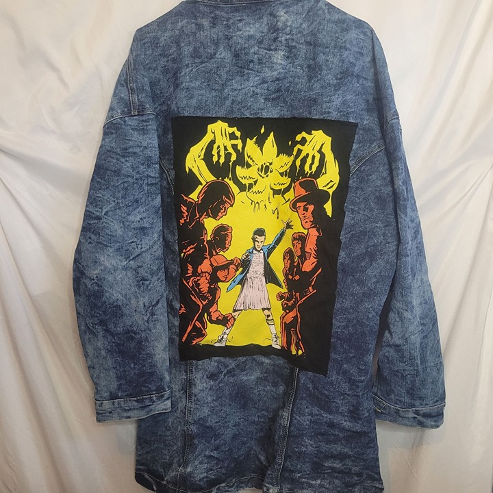 Stranger Things Upside Down Upcycle Denim Jacket Retro Look Size 2X