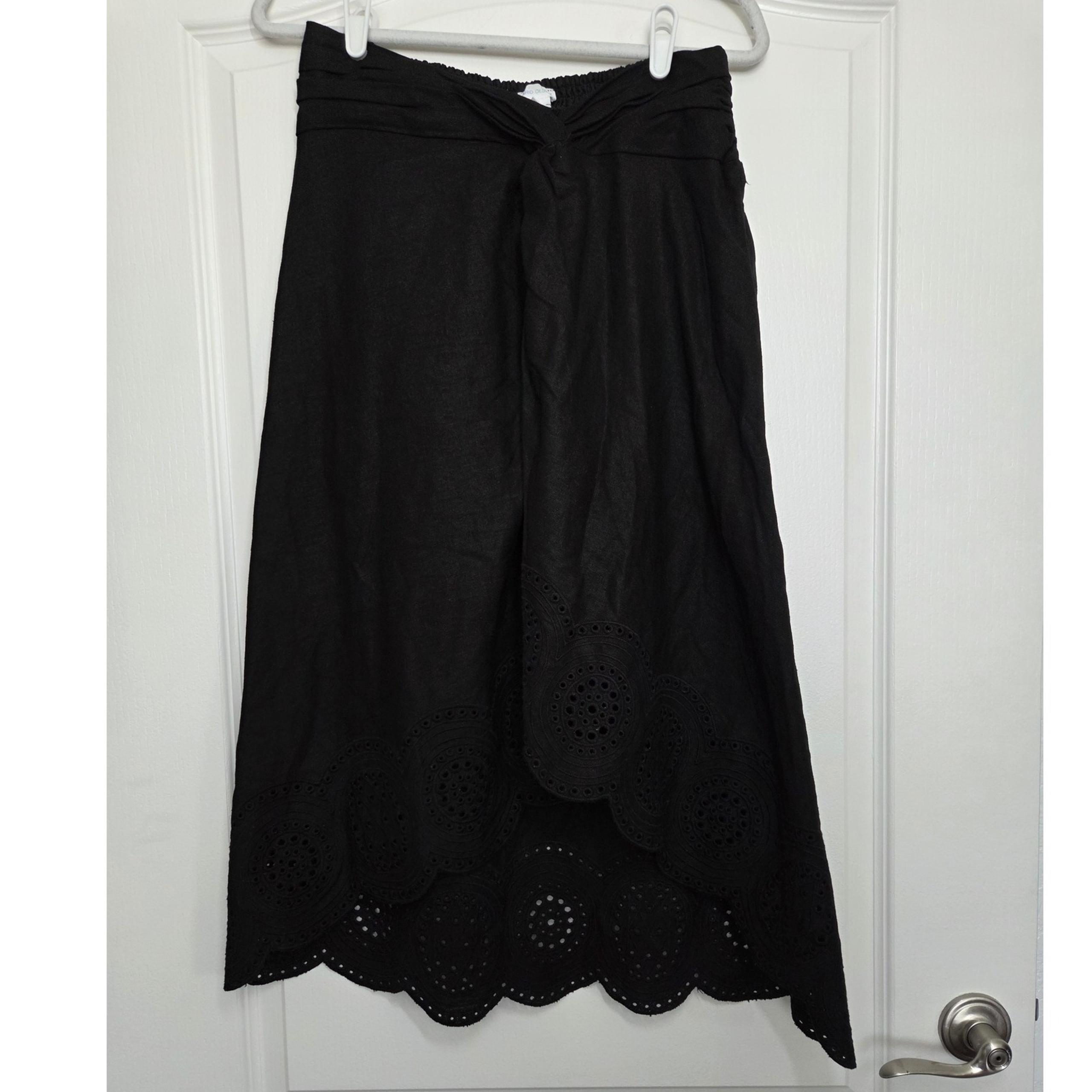 Sigrid Olsen Linen Blend Black Eyelet Lace Twist Front Midi Skirt Sz M Boho