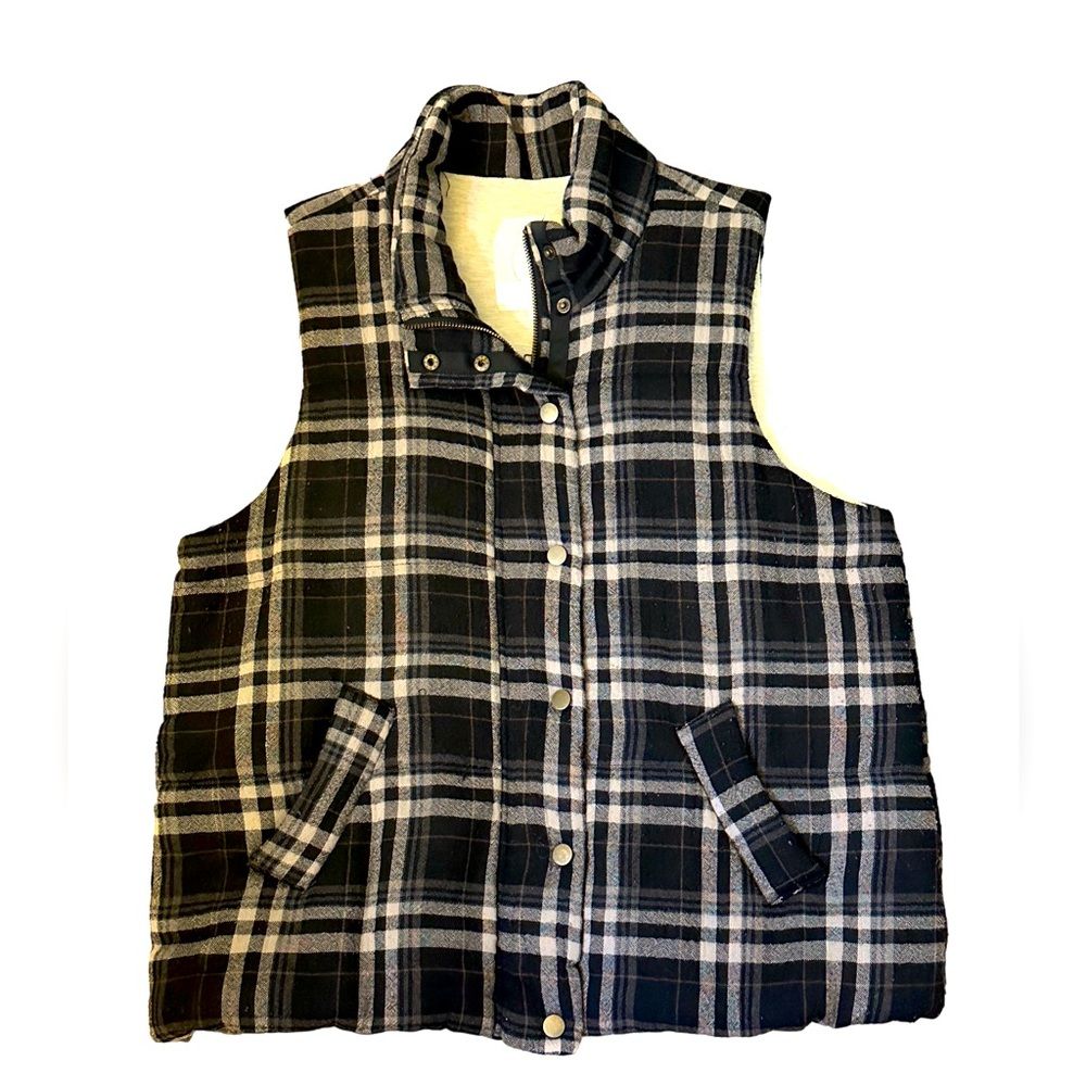 Anthropologie Puff Vest BW Plaid
