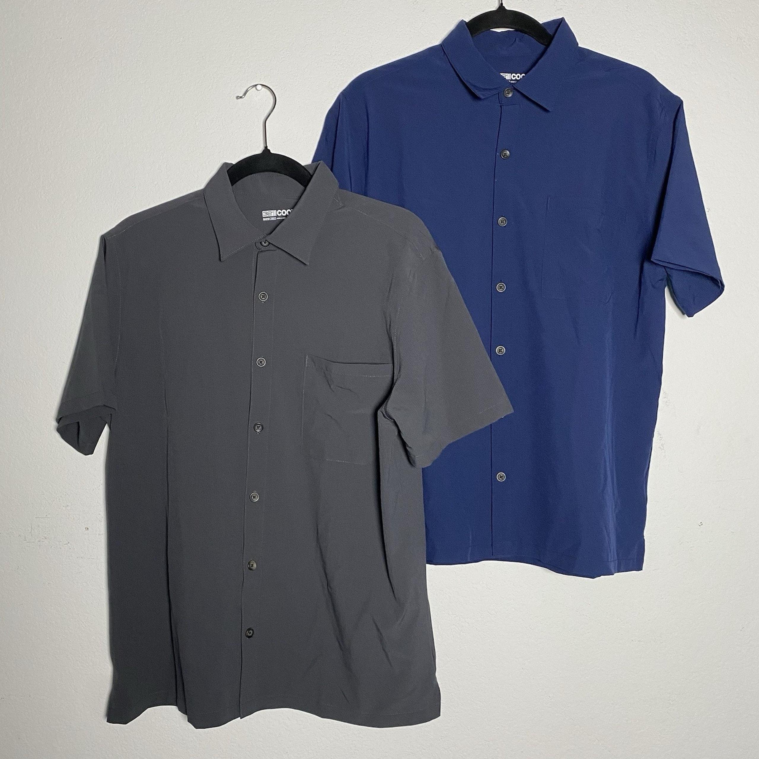 2 Mens 32 Degrees Cool Blue Gray Short Sleeve Button Up Lightweight Breathable