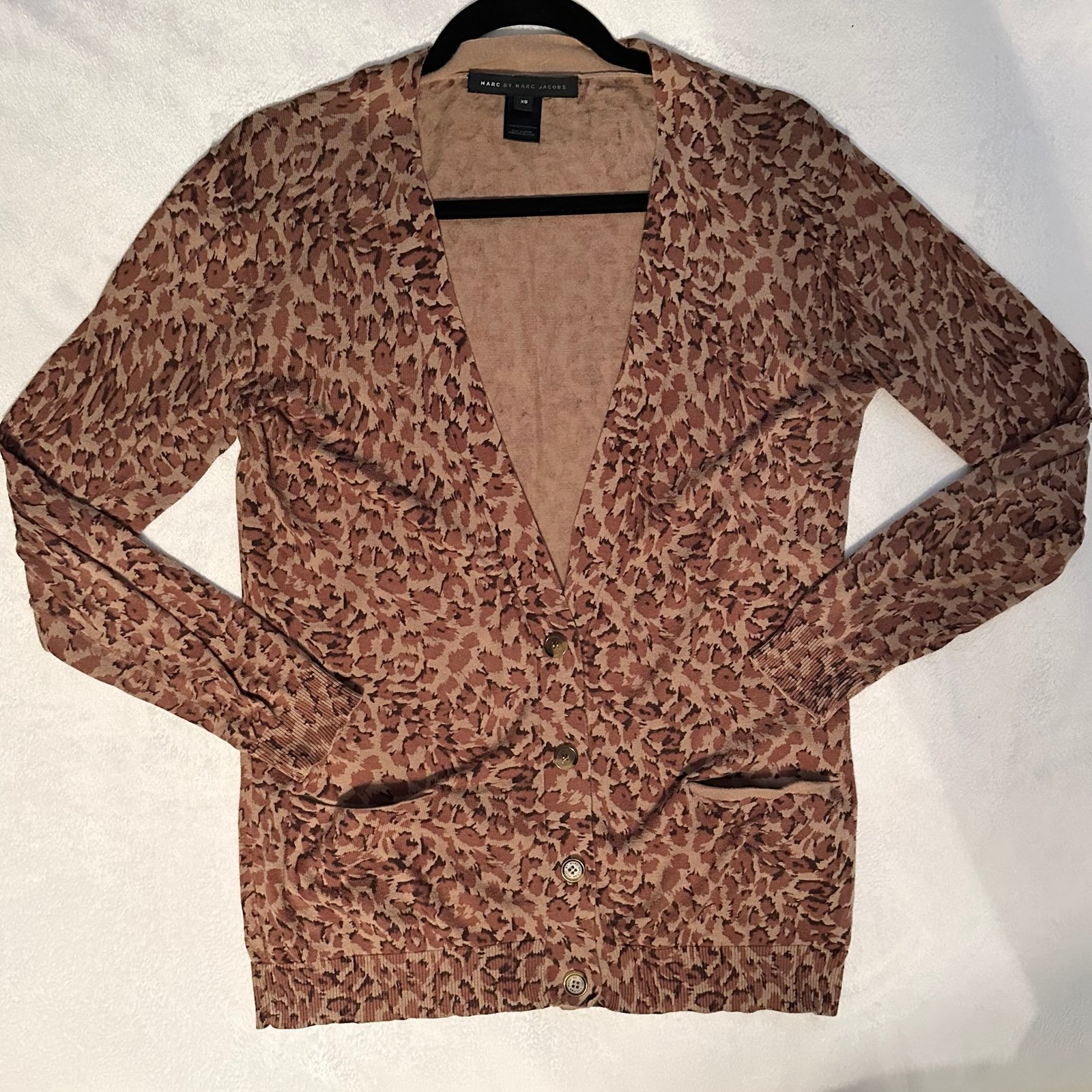 Marc Jacobs Animal Print Leopard Lightweight Cotton Cardigan Sweater XS brown