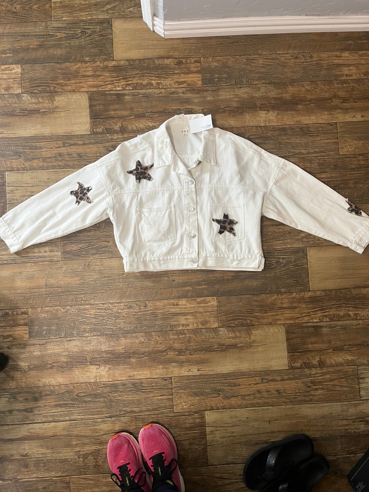 POL White Jean Jacket with Star Accents NWT