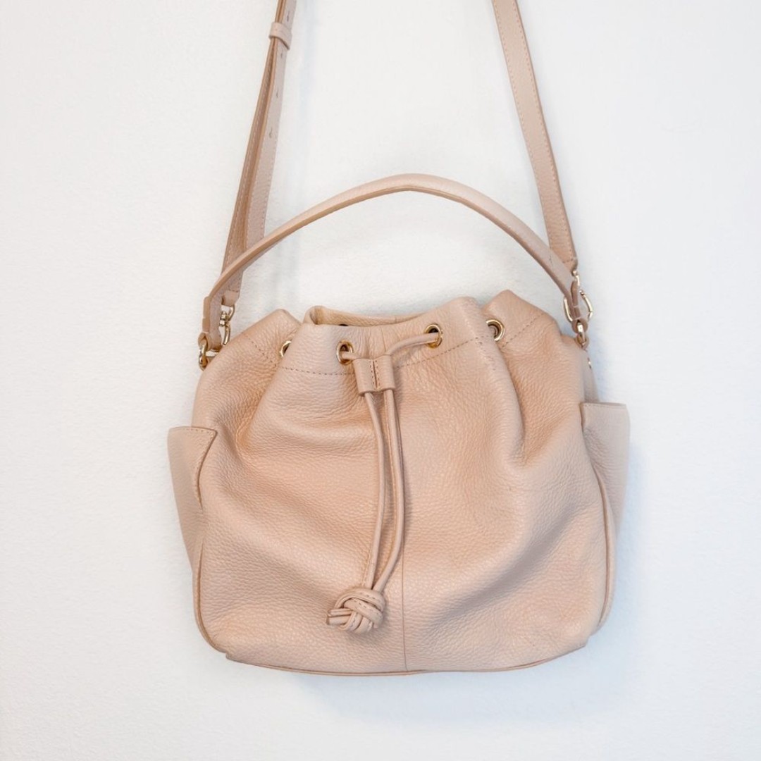Banana Republic Leather Crossbody Bucket Bag in Blush Pink