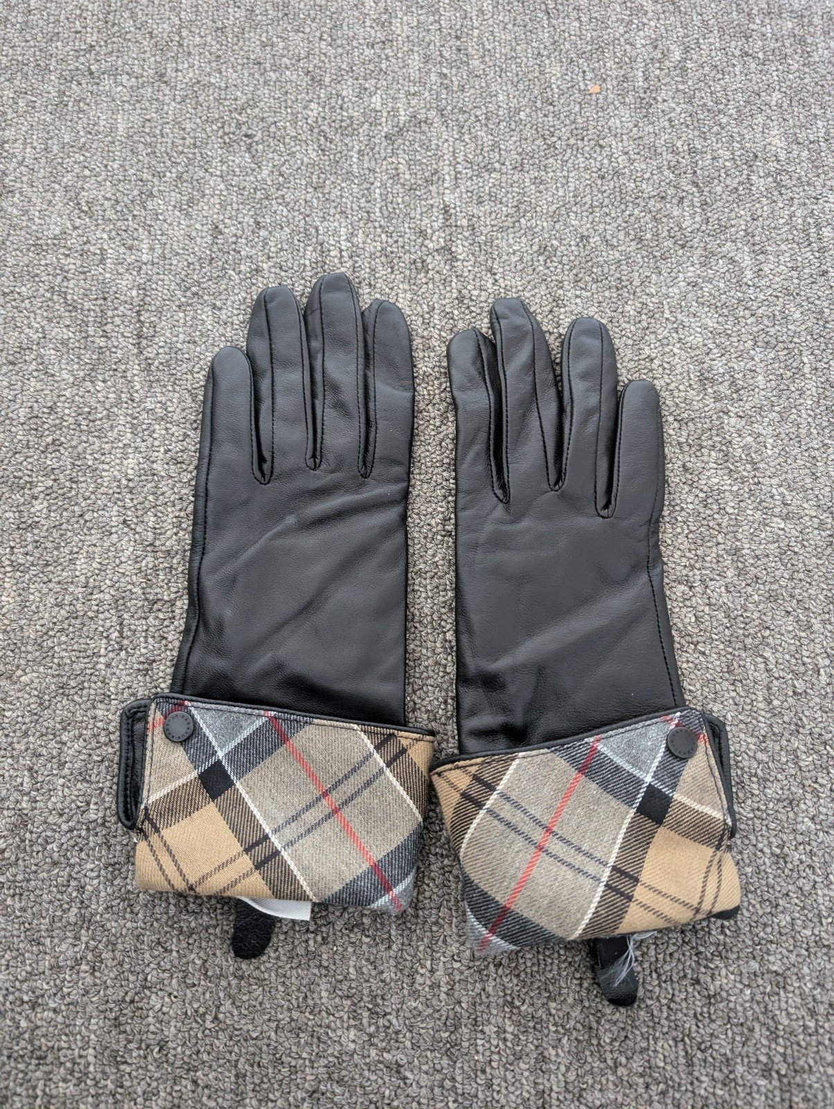 Lady Jane Tartan Cuff Black Leather Gloves Small
