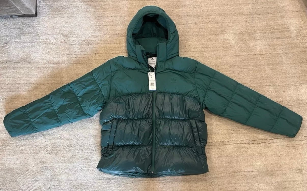 Adidas Originals adicolor Down Regen Hooded Puffer Jacket, Mens Large L, Green