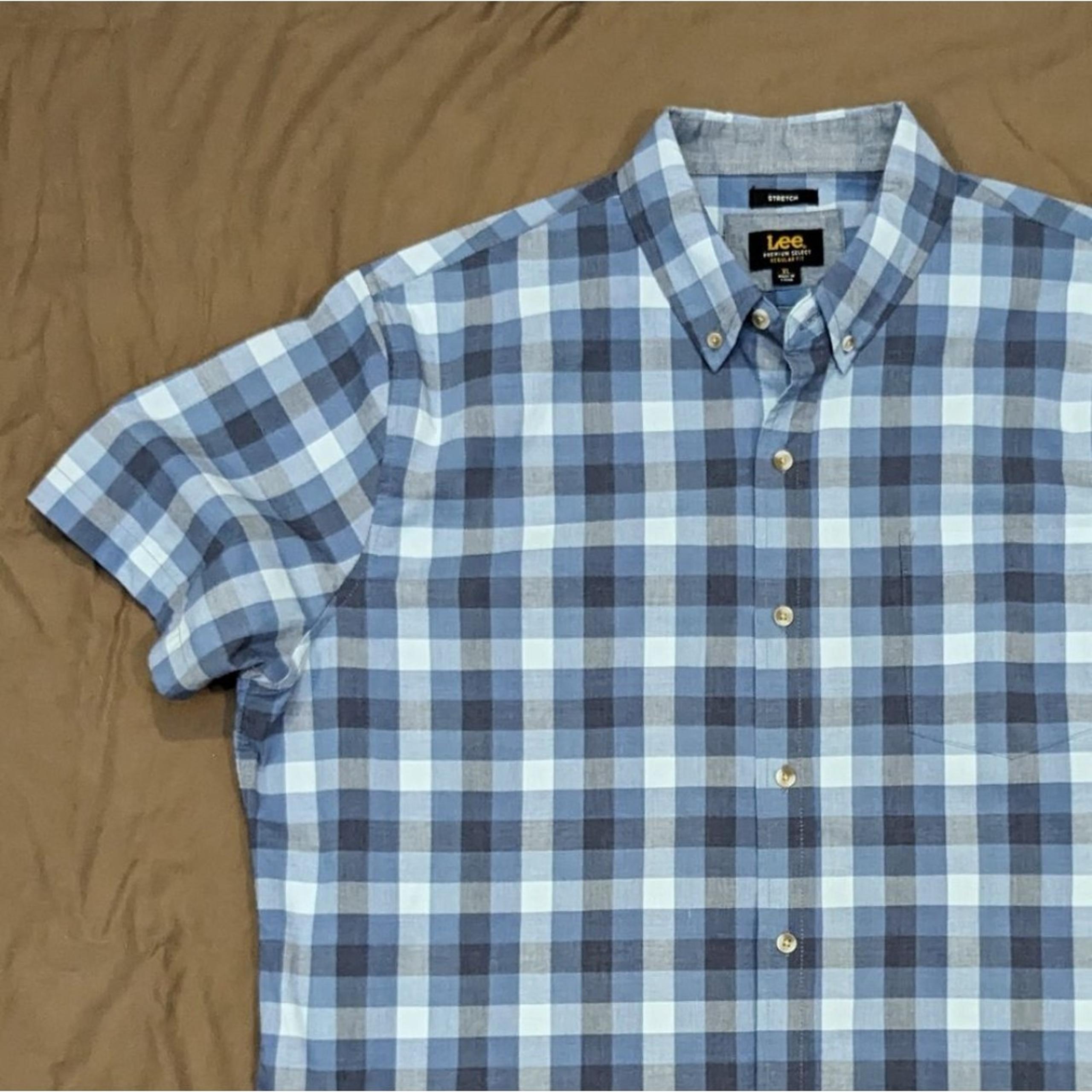 Lee Stretch Short Sleeve Shirt Blue Check Size XL SS Button Down Extra Large