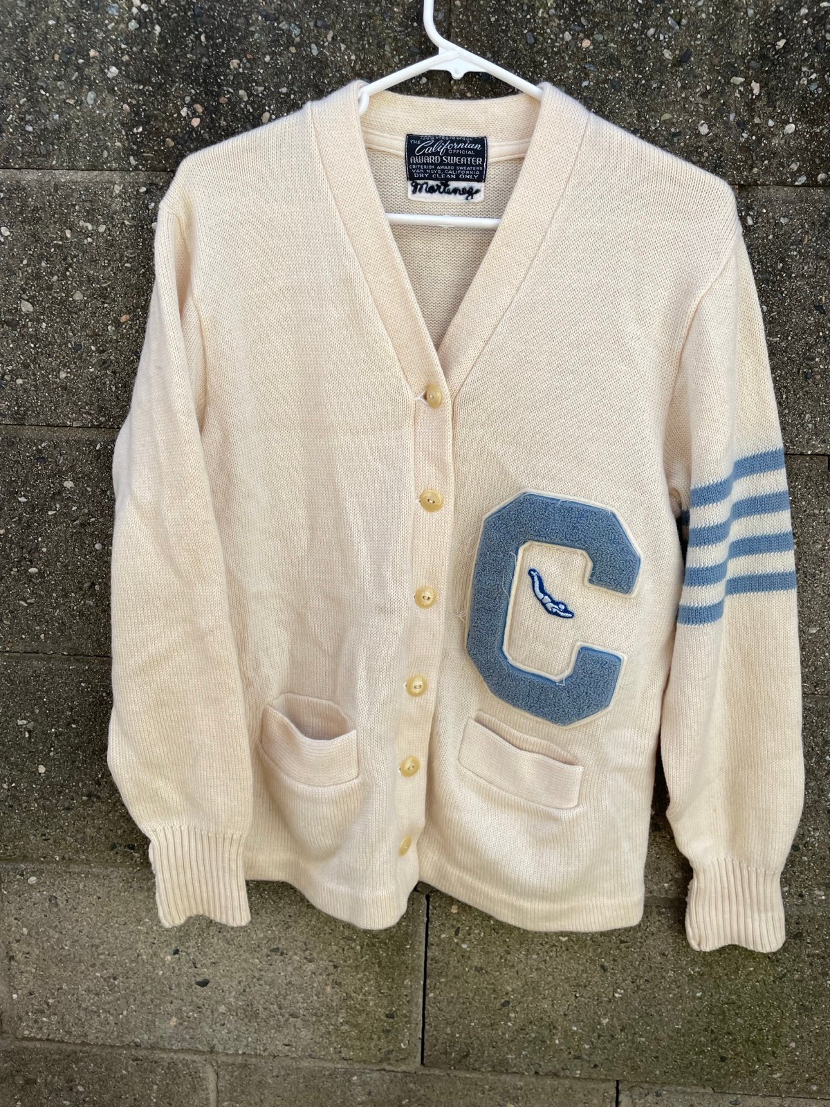 Vintage 40s The California Award Varsity Cardigan Sweater Letterman “C” Patch