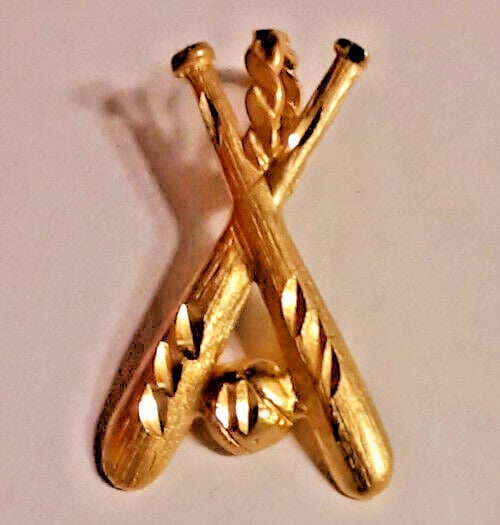 14k Yellow Gold Diamond Cut Baseball Bats w/Baseball Pendant