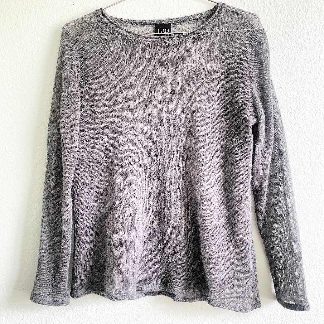 EILEEN FISHER long sleeve knit top Small merino wool alpaca grey sweater blouse