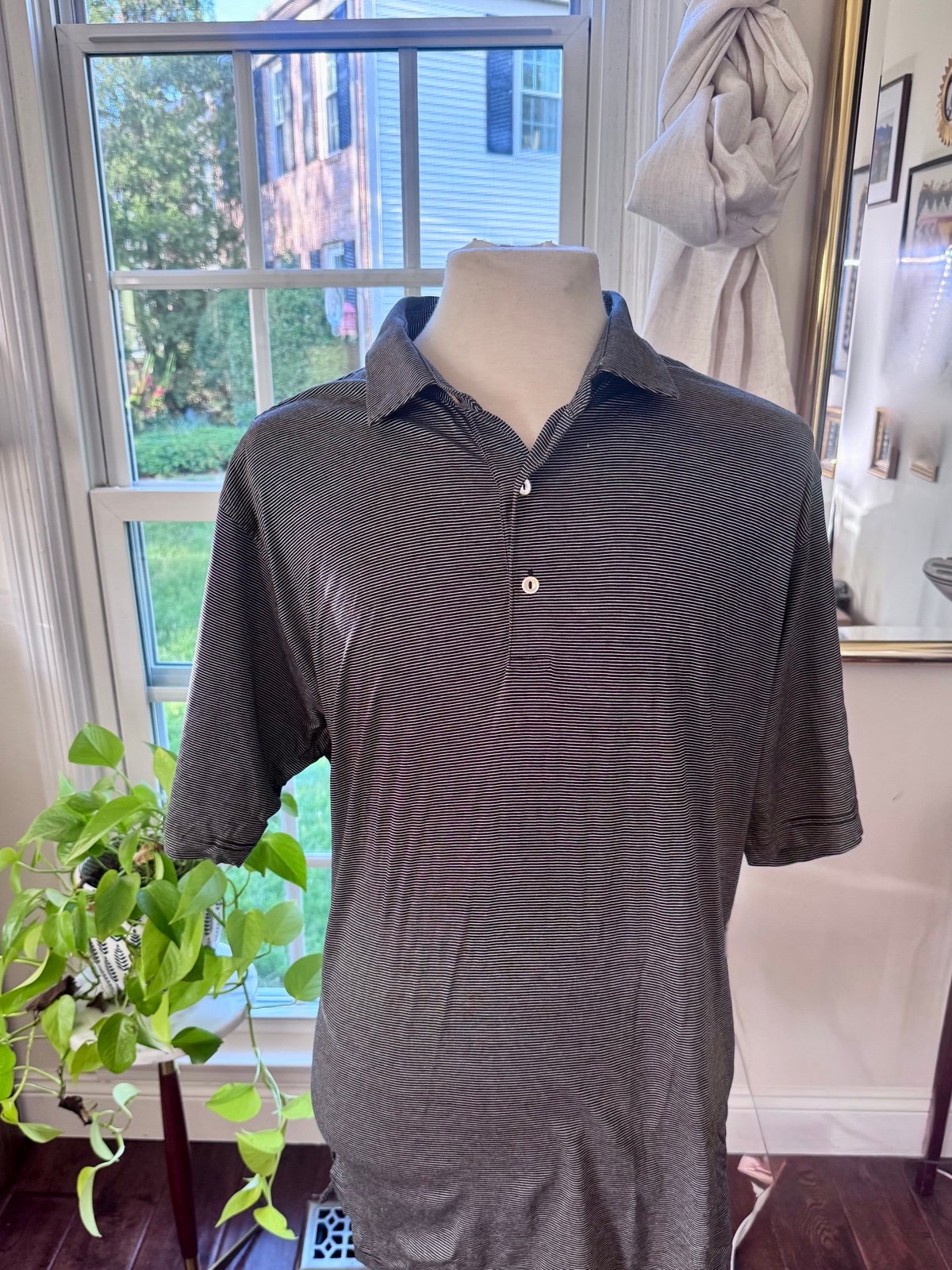 Peter Millar XXL Black/White Micro-Stripe Polo Shirt - 100% Cotton - Made in Kor