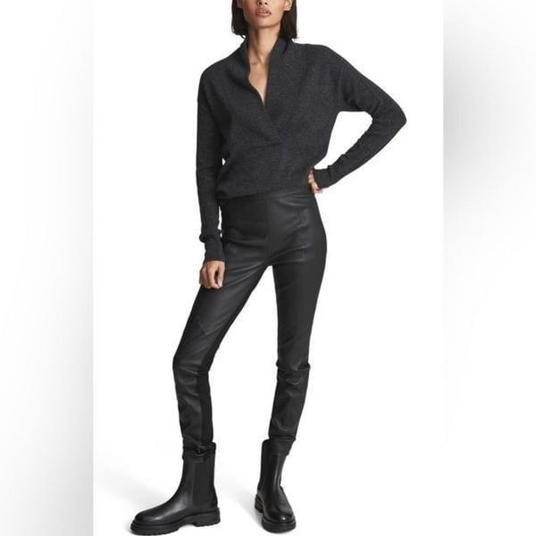 Reiss VALERIE LEATHER PONTE LEGGINGS