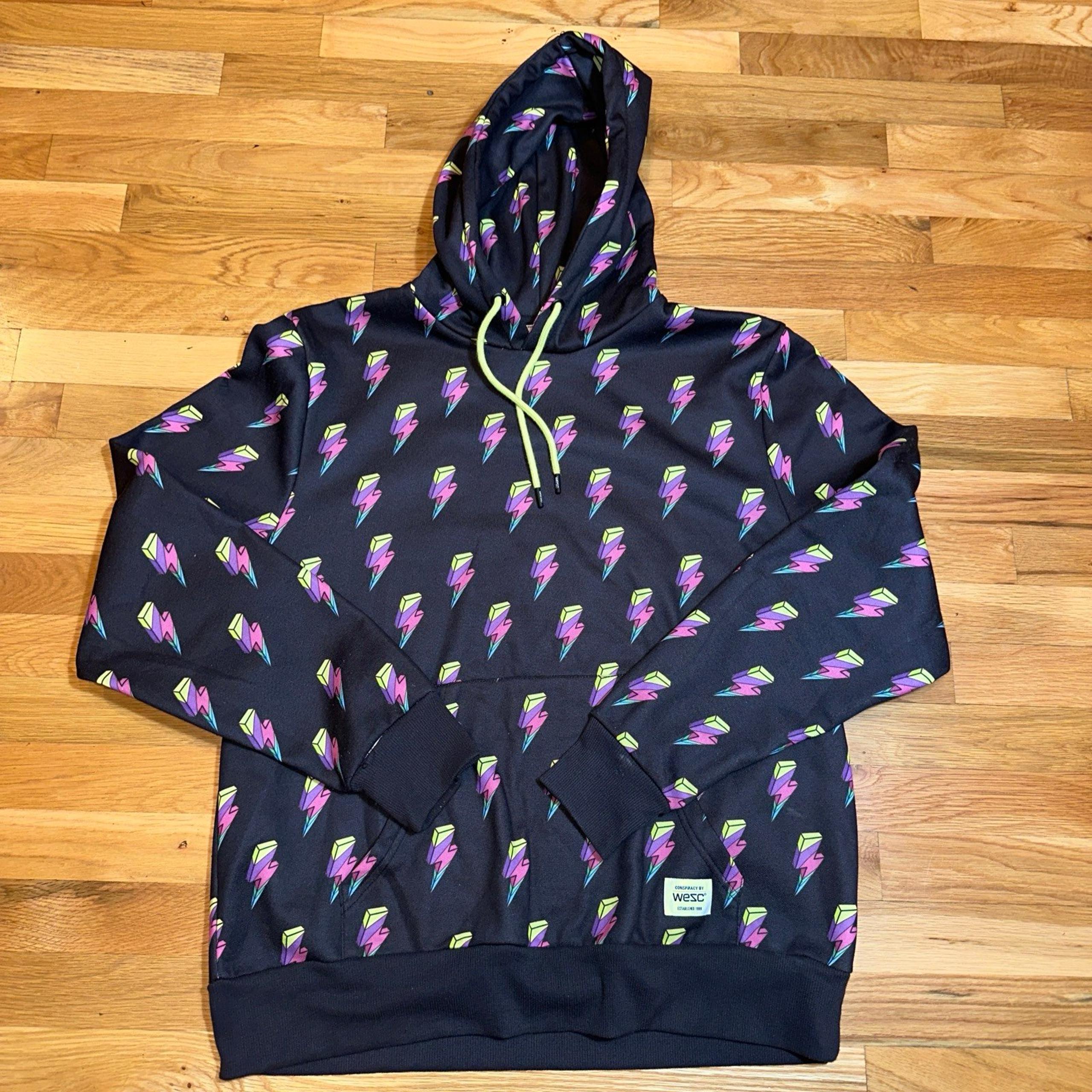 Conspiracy by WESC Mike Flash AOP Hoodie Unisex Sweatshirt LIGHTNING BOLTS XL