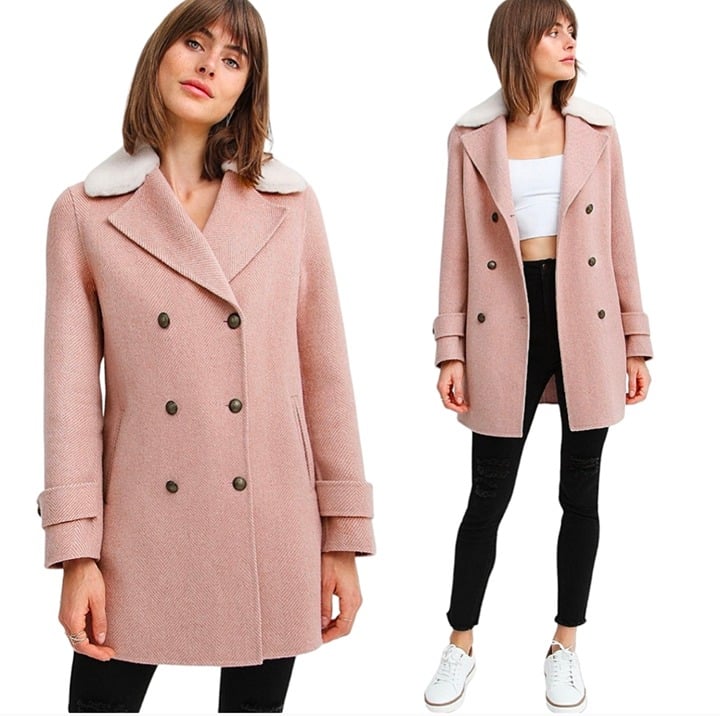 NWT 280 Belle & Bloom Pink Blush Liberty Faux Shearling Collar Wool Blend Coat