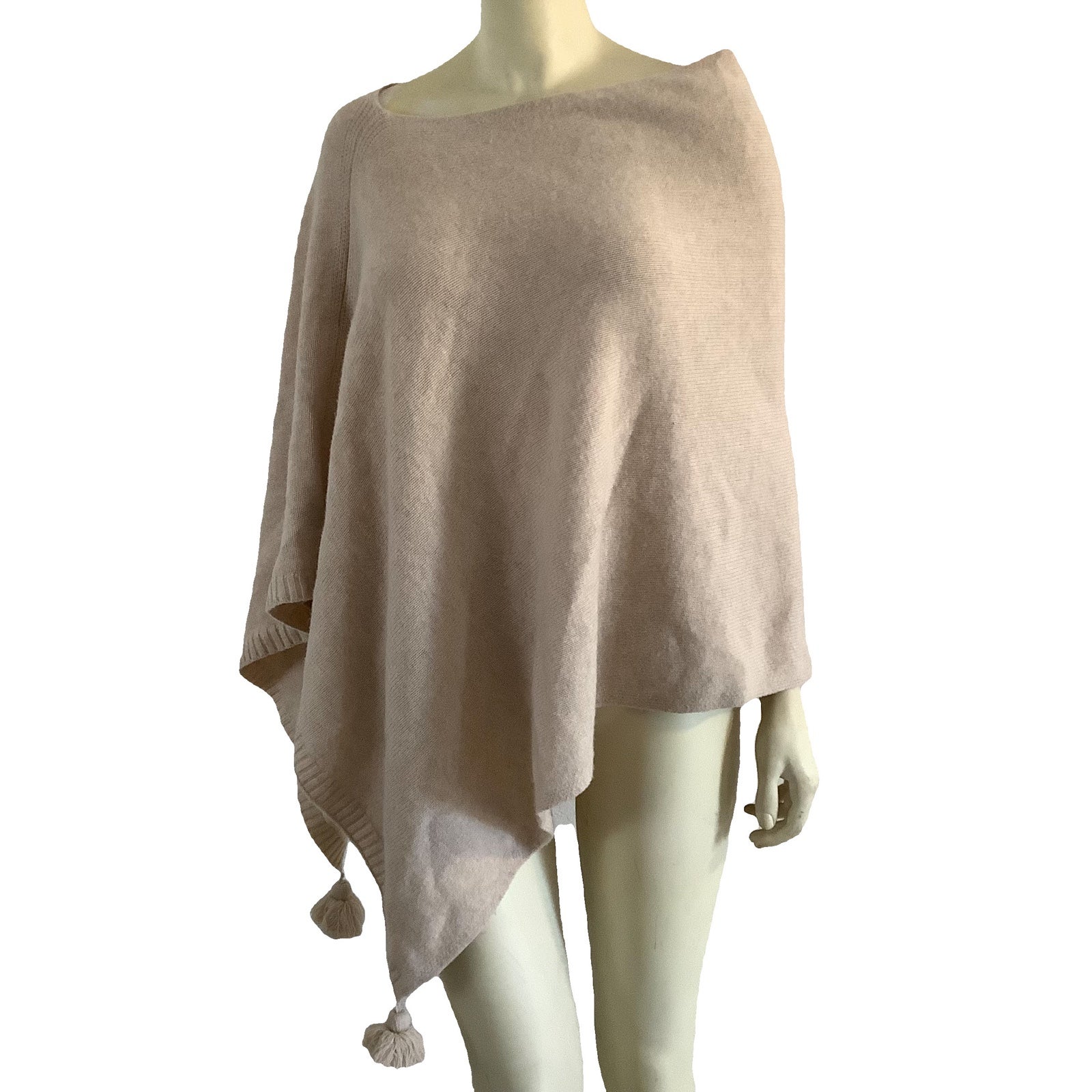 ANN TAYLOR ONE SIZE PONCHO Sweater CASHMERE WOOL BLEND BEIGE BOHO WARM SOFT