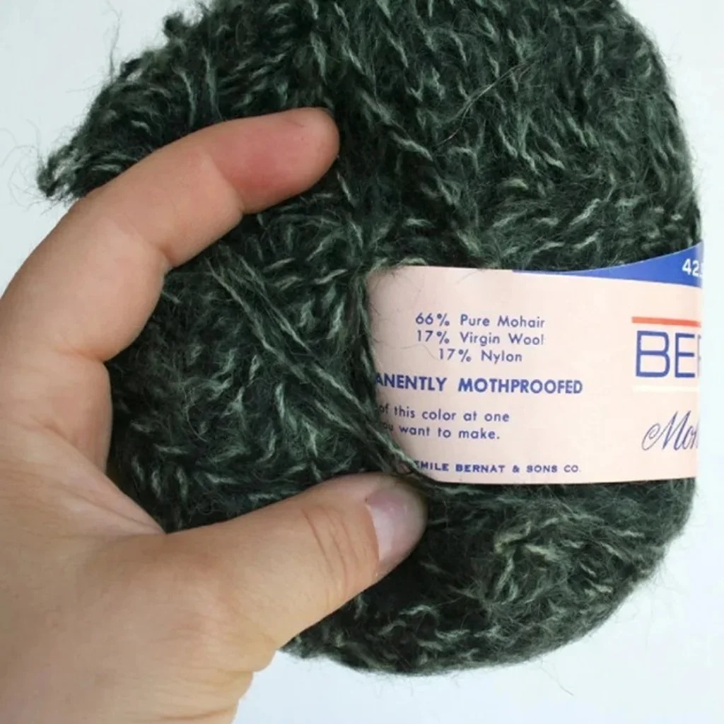 Vintage mohair blend yarn Bernat variegated dark green black made in USA 1 lb