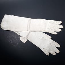 White Kid Leather Gauntlet Gloves Sz 6.5 Vintage 1950 13.5