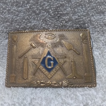 1978 Harry Klitzner Free Mason Solid Bronze Belt Buckle Great Vintage Shape