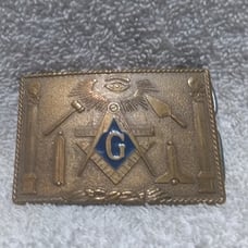 1978 Harry Klitzner Free Mason Solid Bronze Belt Buckle Great Vintage Shape