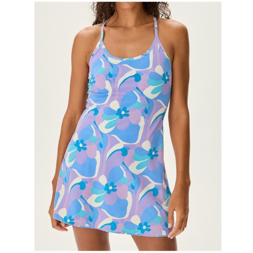 Outdoor Voices The Exercise Dress Retro Haze Floral Blue Purple Size XXL NWT