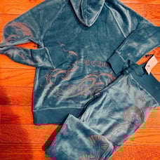 BCBGMaxAzria VTG TURQUOISE MONSOON BLUE studded embellished Velour Track Suit S