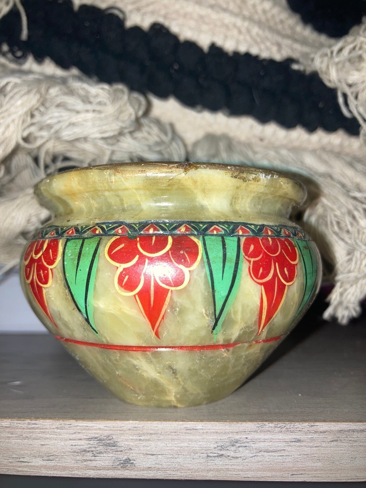 Vintage handpainted marble pot