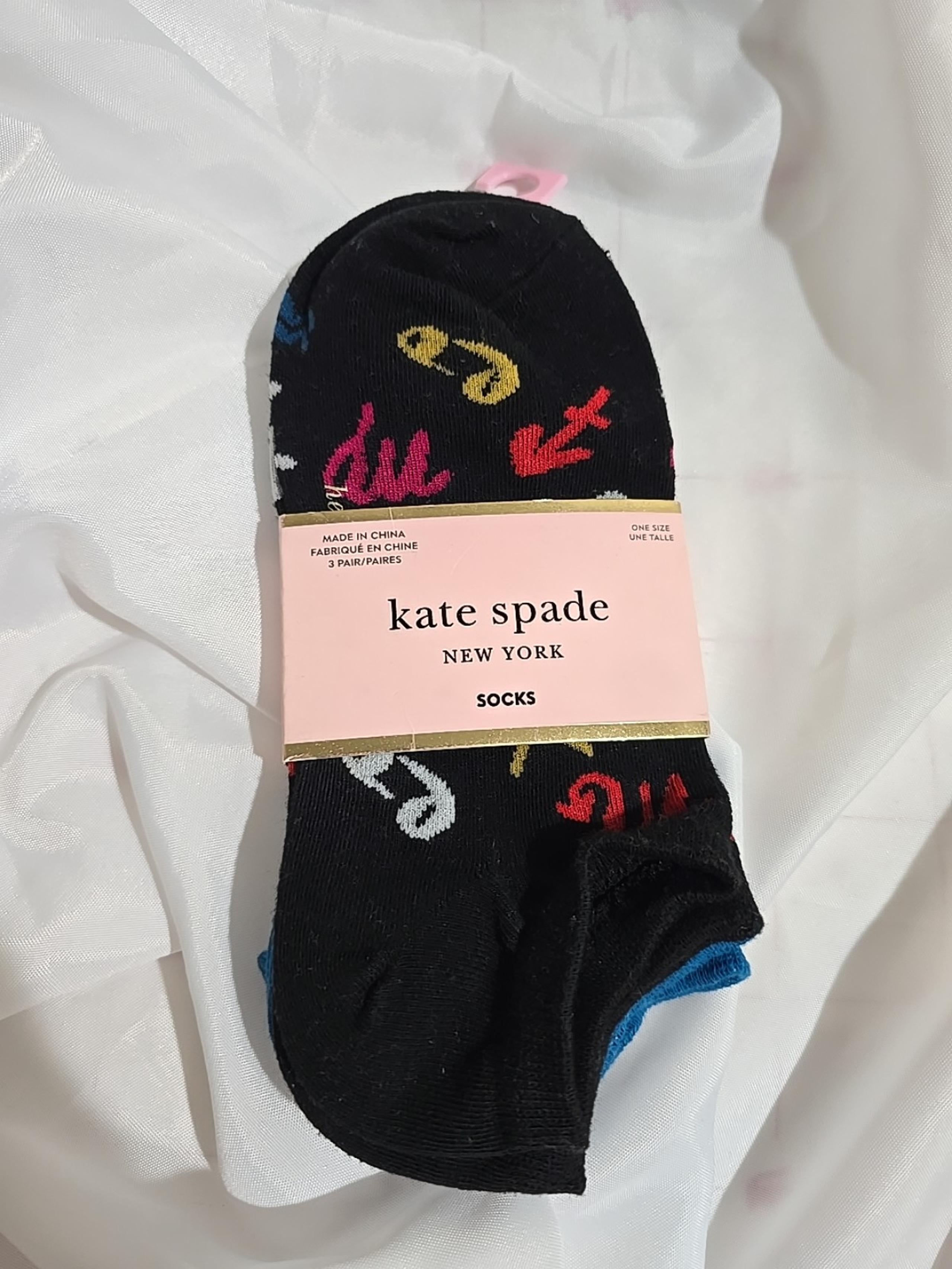 NWT Kate Spade Womens Socks No-Show 3 Pairs Shoe Size 4-10 Black Teal Multicolor