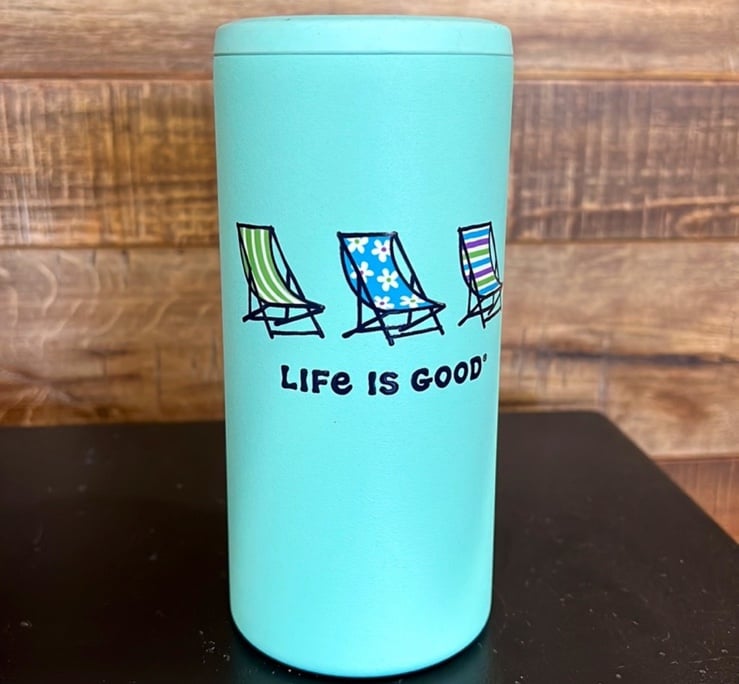 LIFE IS GOOD STAINLESS STEEL SLIM CAN COOLER