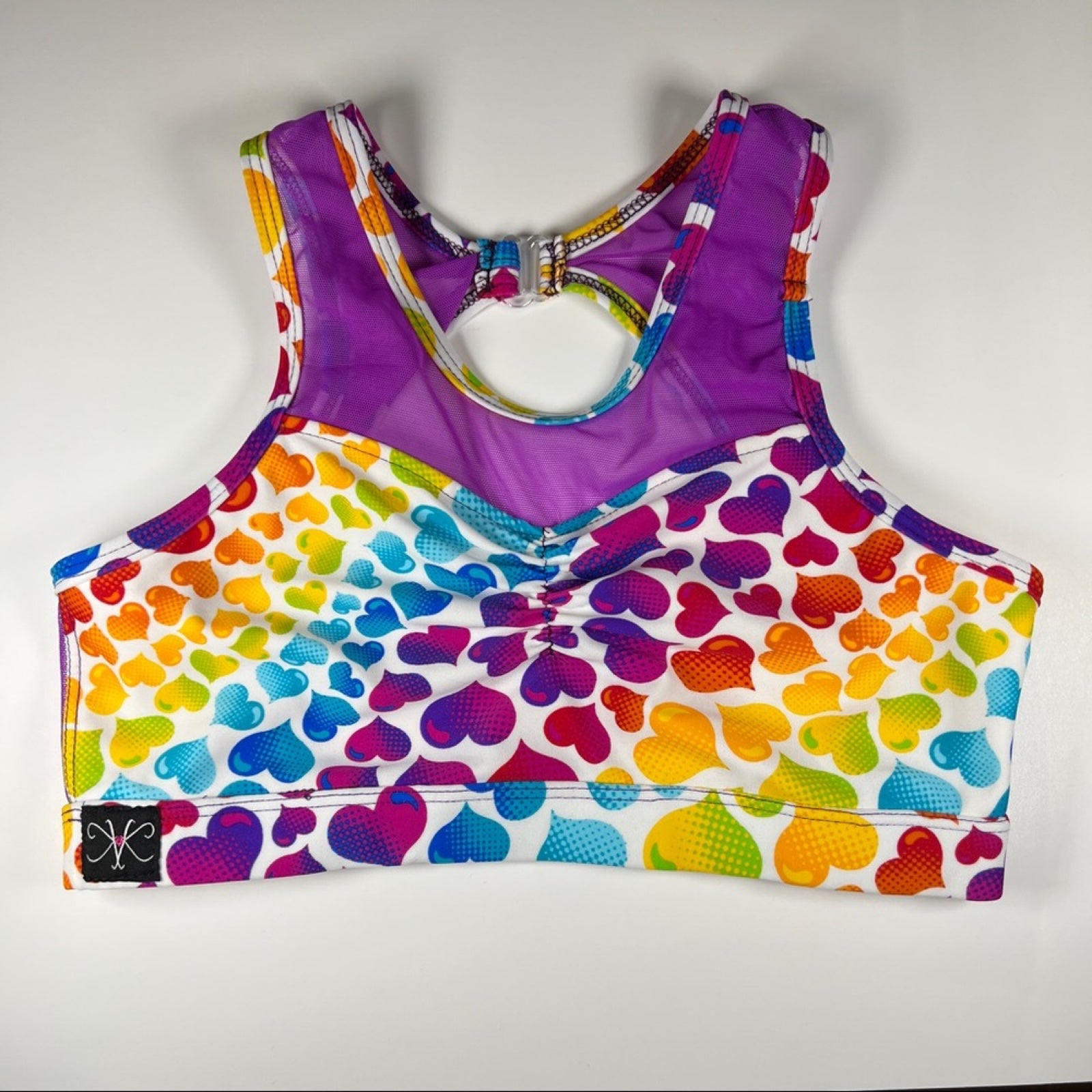 Kandi Kouture TXS (0-2) Purple with Rainbow Hearts Ari Bra Top Set