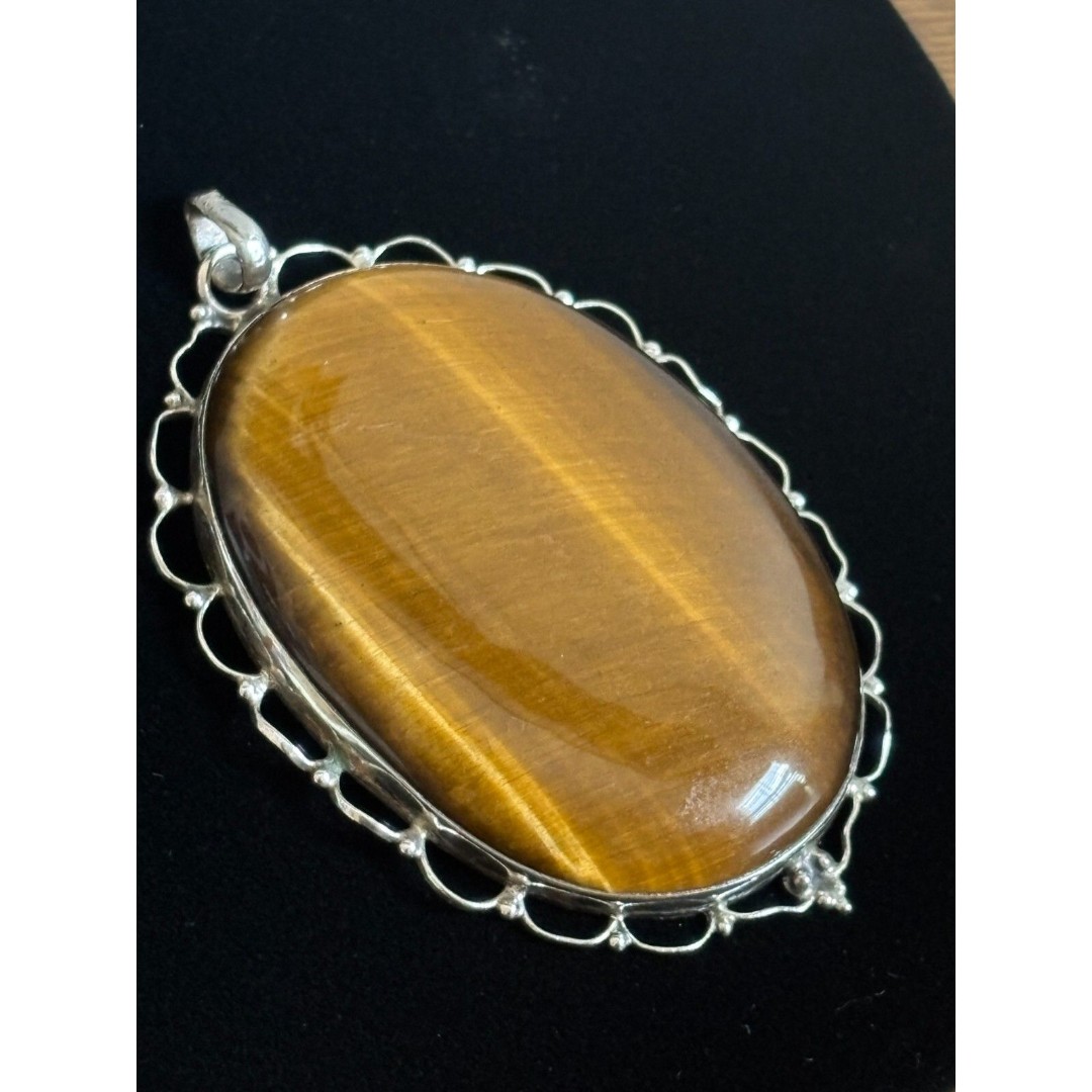 Tiger's Eye Oval Sterling Silver Large Pendant 57.1 g