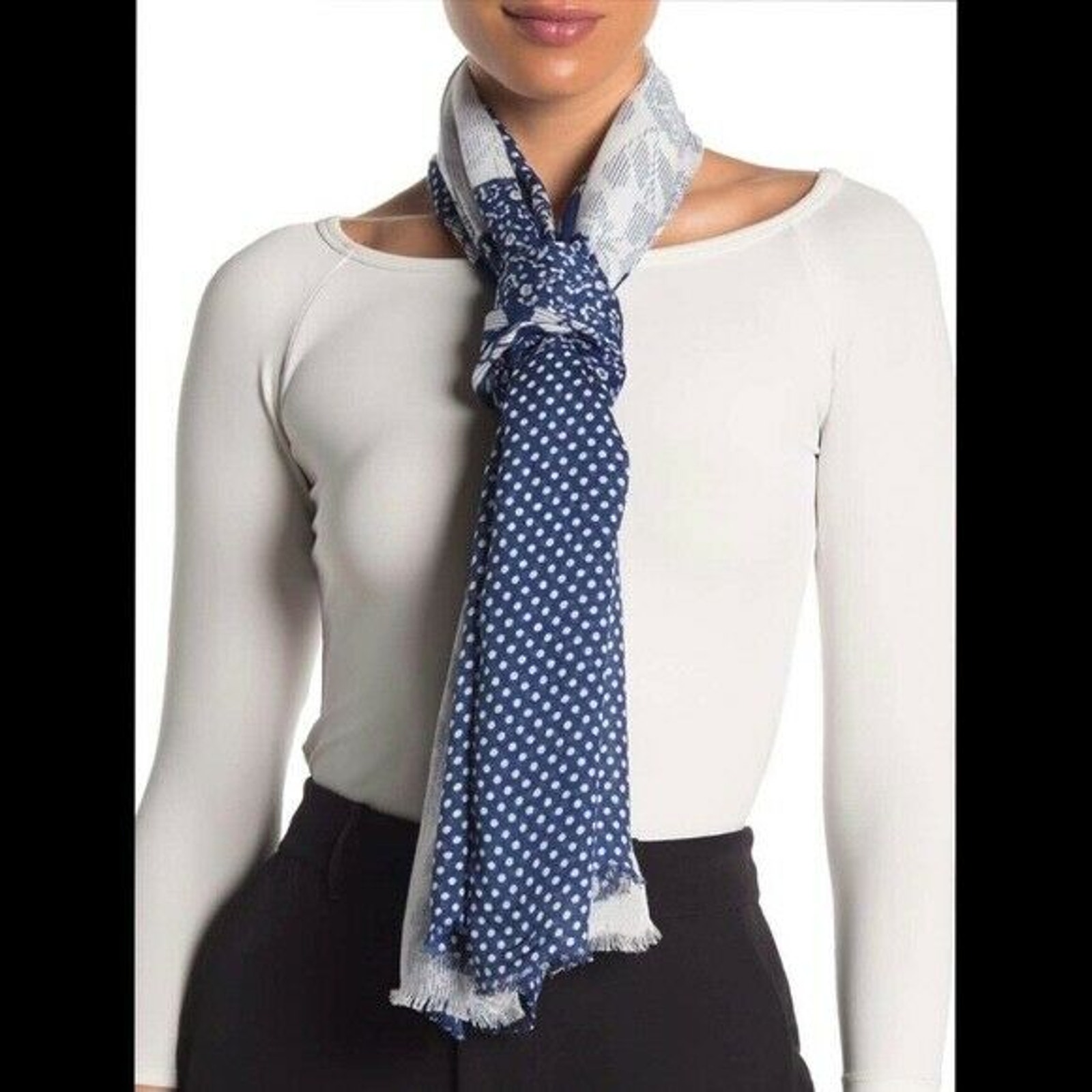 Kate Spade Womens Blue White Stripey Rose Patchwork Oblong Scarf