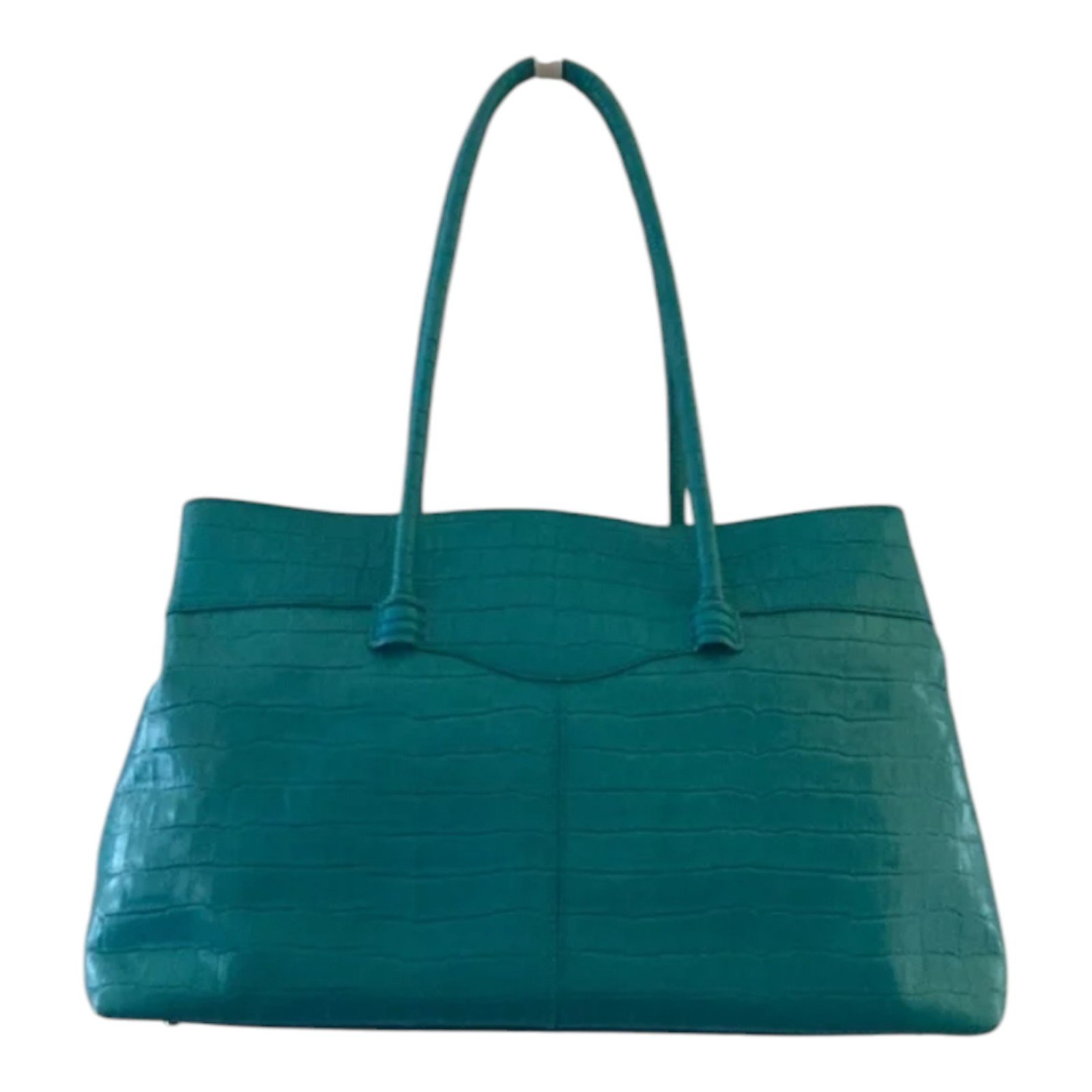 Maxx NY Croco Embossed Leather Double Handle Turquoise Handbag