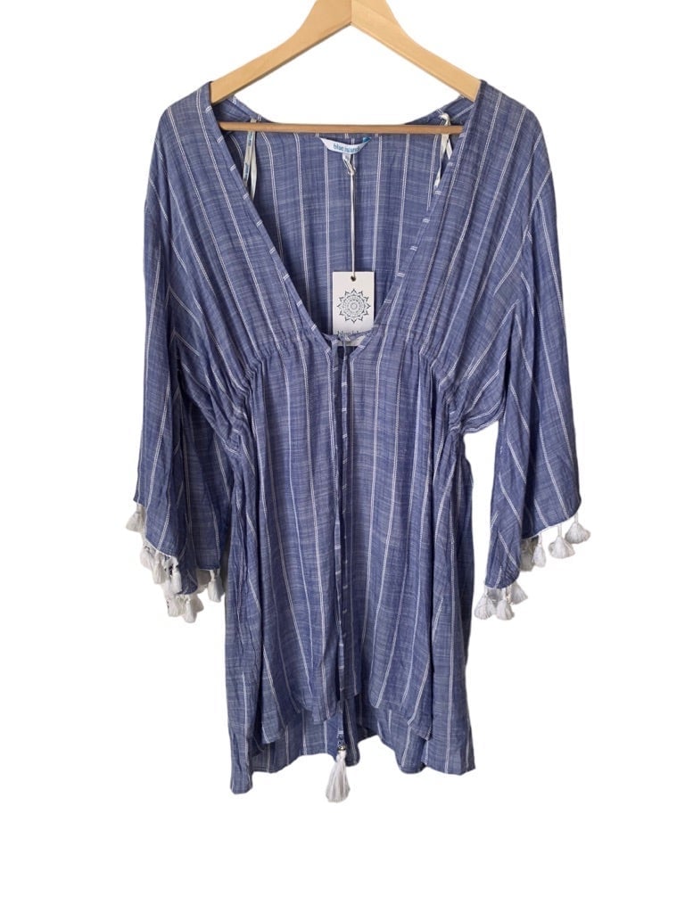 Blue Island Beach Swim Tassle Coverup Dress Large