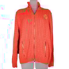 Lauren Ralph Lauren Sweater XL CREST LOGO Cable Knit Fisherman Full Zip Preppy