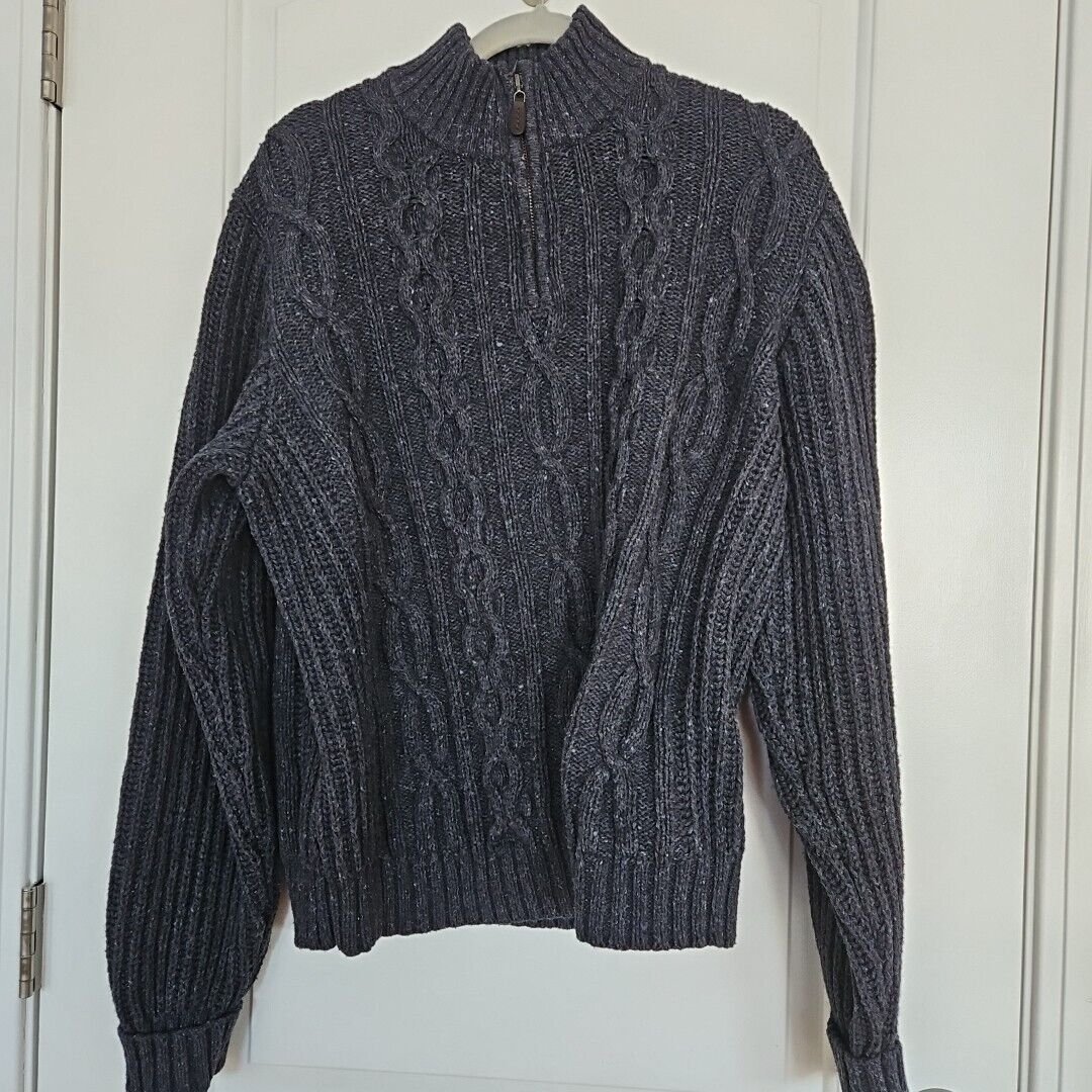 L.L. Bean Mens 1/4 Zip Cableknit Navy Fisherman’s Sweater Warm Size Large EUC