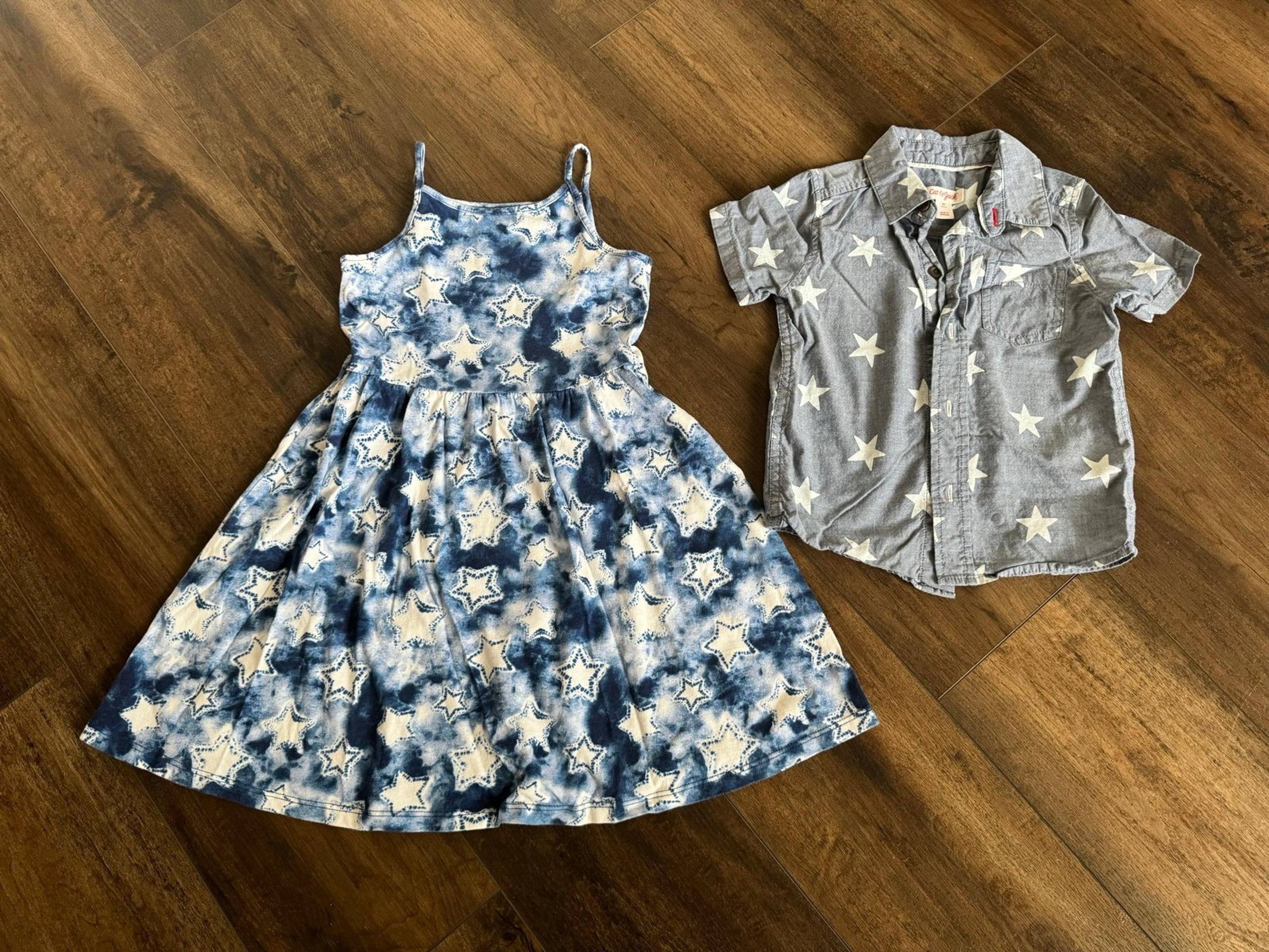 Sibling matching patriotic outfits