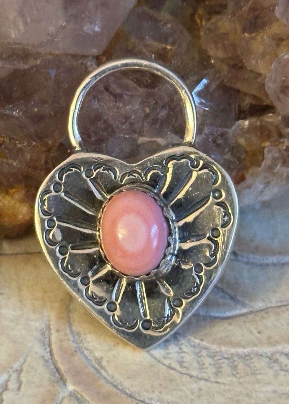 Pink conch heart sterling silver pendant