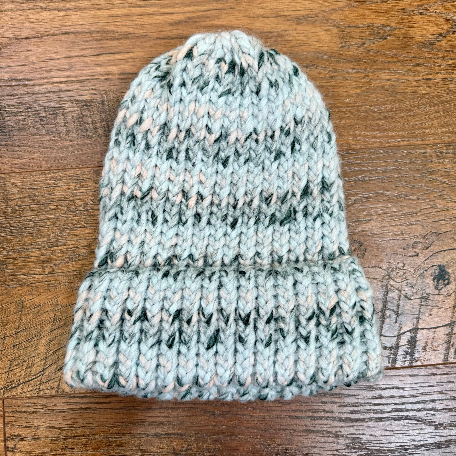 NWOT Hand Knit Blue/Gray Winter Beanie Hat