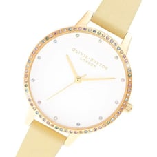 NEW in Box, Olivia Burton Watch, Rainbow Crystals Bezel, Yellow Sunshine & Gold