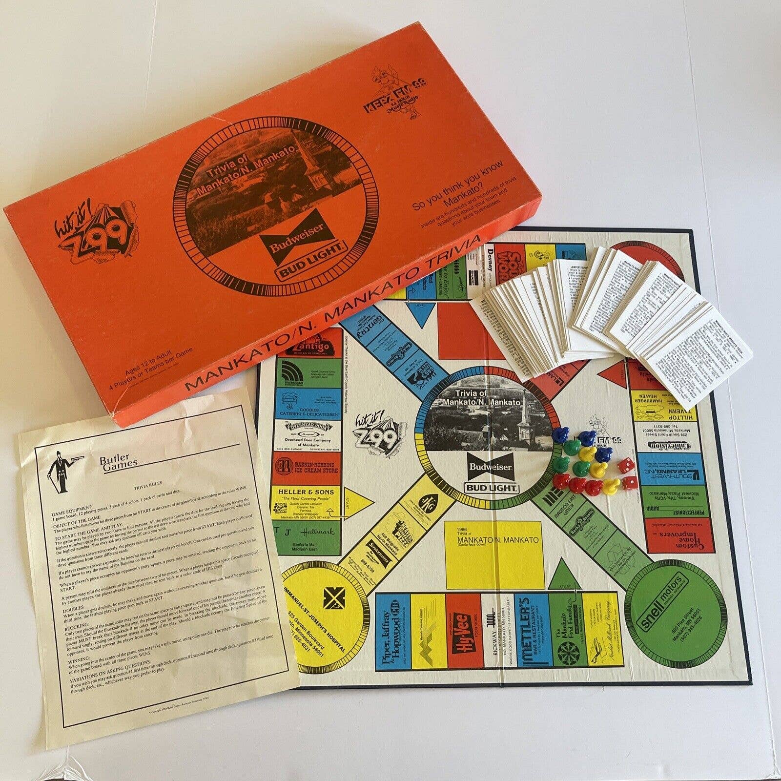 Vtg Mankato N Mankato Trivia Board Game Rare Complete Minnesota 96 Cards 1986
