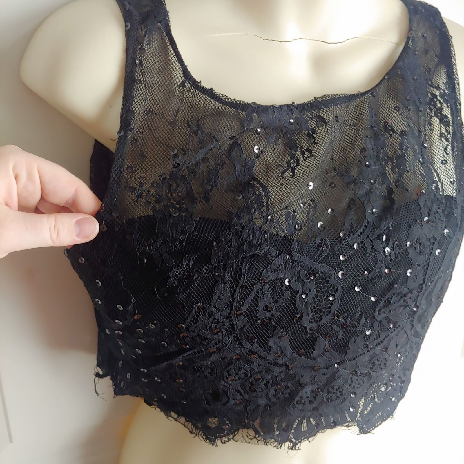 Crystal Doll Black Crop Top Zip Back Sequin Sexy